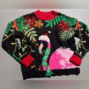 Tropical Flamingo Sweater - Black, Red, and Pink
